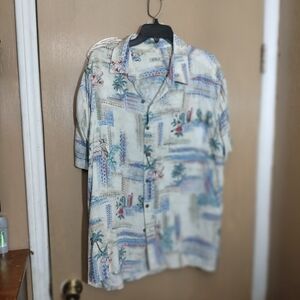 Men's Island Vibes Button Down Shirt - Cream and Blue